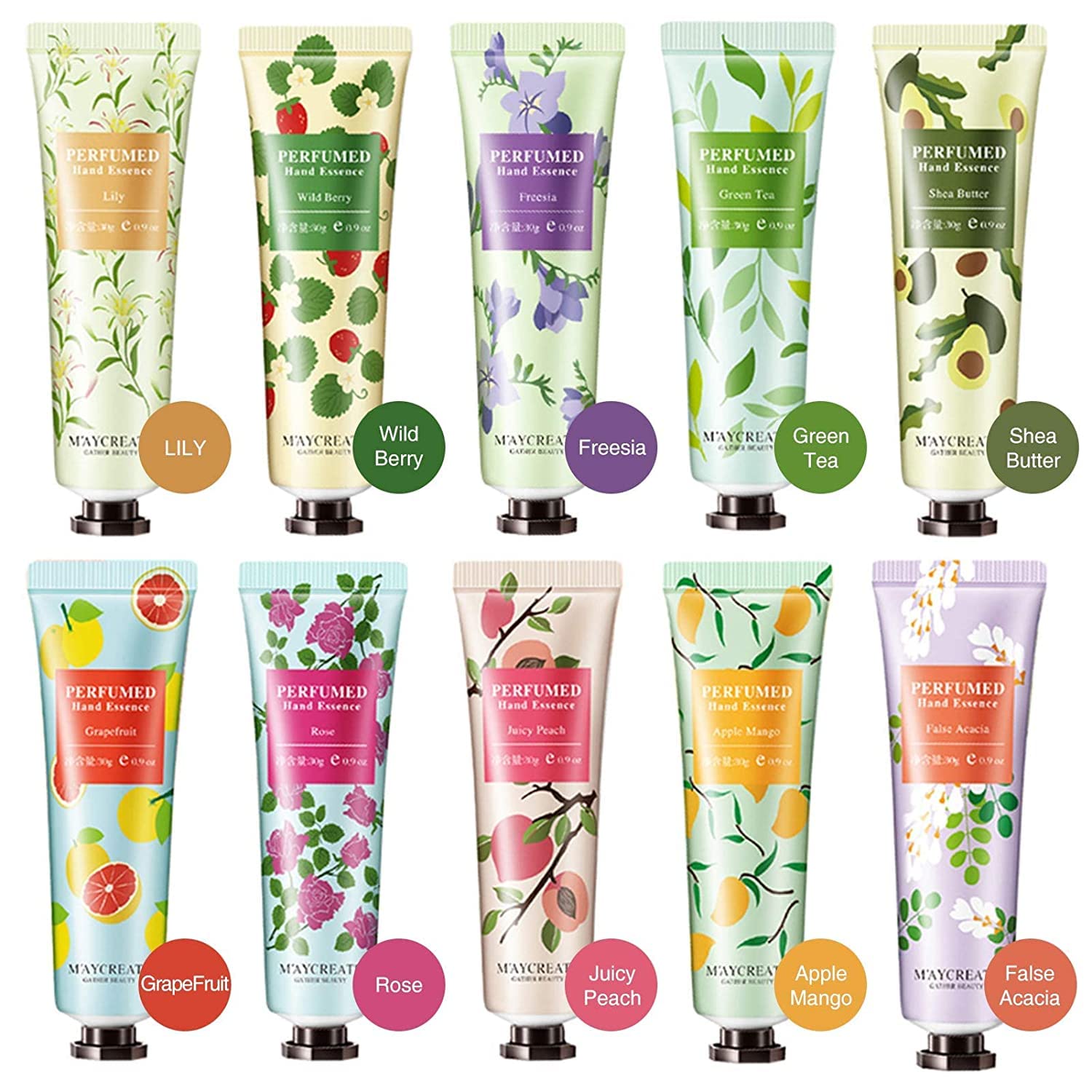 10 Pack Fruits Fragrance Hand Cream, Moisturizing Hand Care Cream Travel Gift Set With Shea Butter Natural Aloe and Vitamin E For Men And Women, 30ml