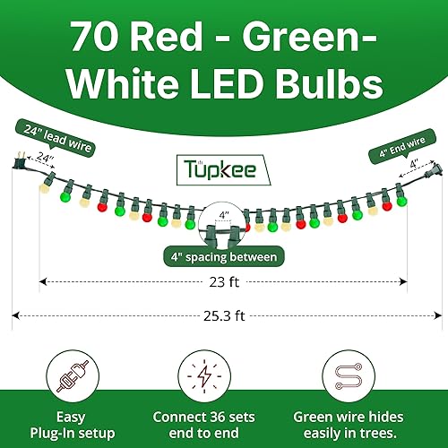 Miniatura 5 de Tupkee Juego de mini luces de globo de cristal perlado, 70 bombillas LED G15 rojas, verdes y blancas cálidas, para interiores y exteriores, 25.3