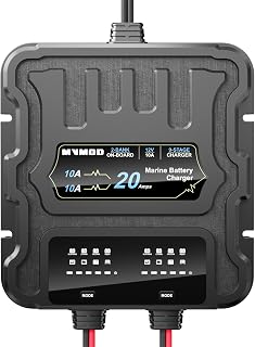 2 Bank Marine Battery Charger, 20A (10A/Bank) 12V IP68 Waterproof Lithium Onboard Battery Charger for SLA/AGM, Lithium(LiFePO4), Calcium Batteries