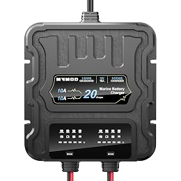 MVMOD 2 Bank Marine Battery Charger, 20A (10A/Bank) 12V IP68 Waterproof Lithium Onboard Battery Charger for SLA/AGM, Lithium(LiFePO4), Calcium Batteries