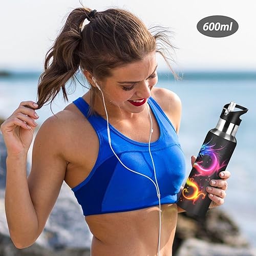 Vista 83 de Kcldeci Unicorn Rainbow Galaxy - Botella de agua deportiva de 20 onzas, tapa de pajilla, a prueba de fugas, aislamiento al vacío, botellas de agua