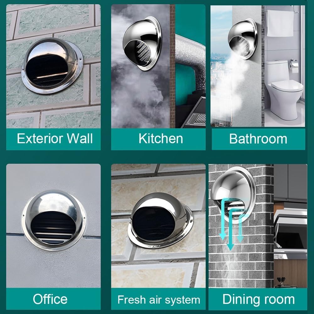 Round Wall Vent Cap 304 Stainless Steel Air Vent Ventilation Outlet Vents Cover 2" 3.9" 5.9" 7" 9.8" 11.8" Soffit Exhaust Hood