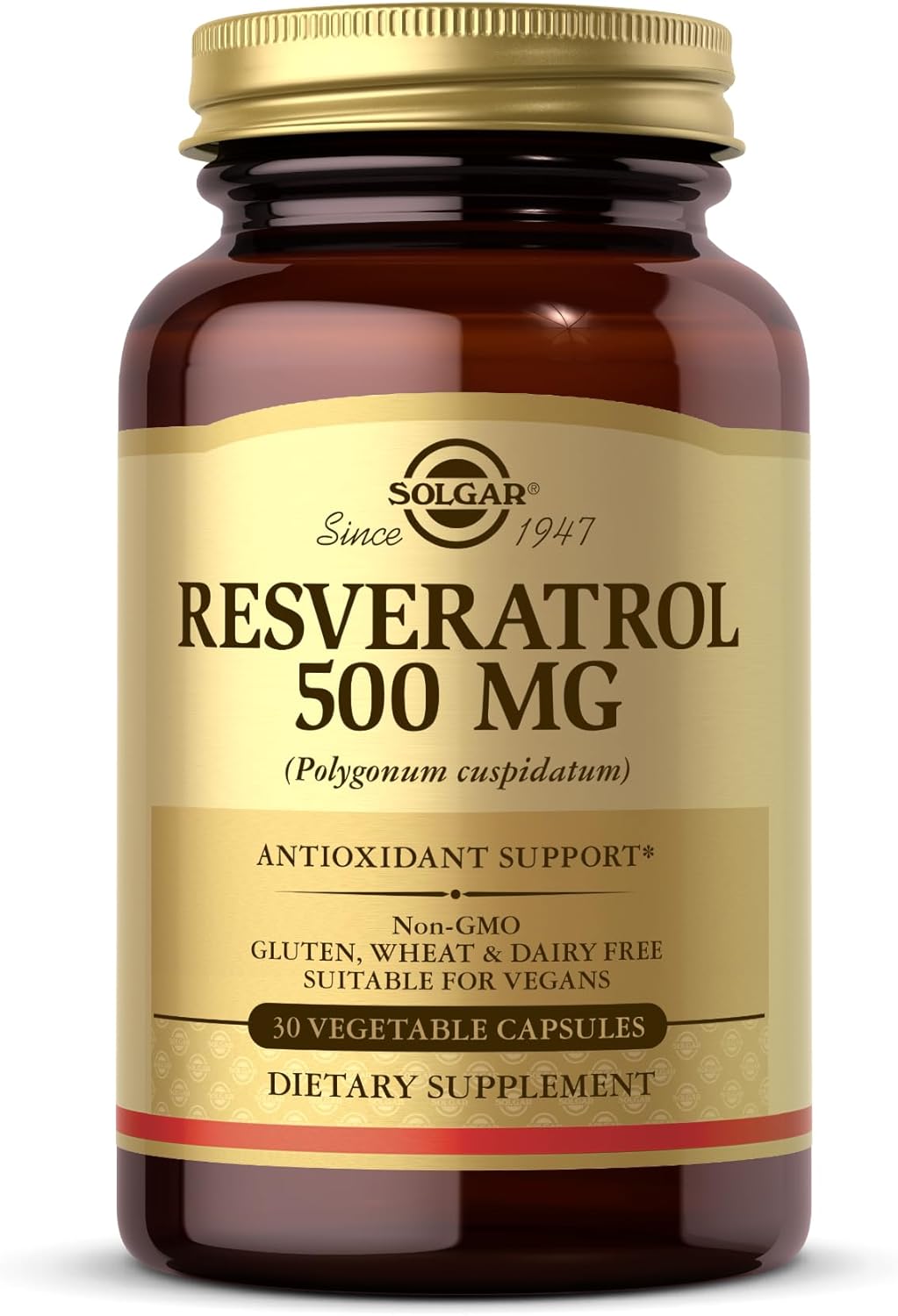 Solgar Resveratrol 500 mg - 30 Vegetable Capsules - Antioxidant Support - Non-GMO, Gluten Free, Dairy Free - 30 Servings