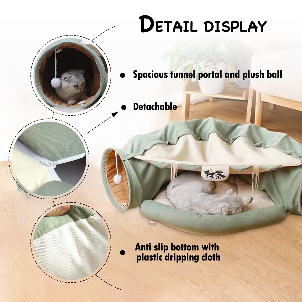 LEFTSTARER Túneles plegables 2 en 1 para gatos y escondite para mascotas, perros, conejos, hogar, tubos de túnel, juguetes con alfombrilla extraíble lavable