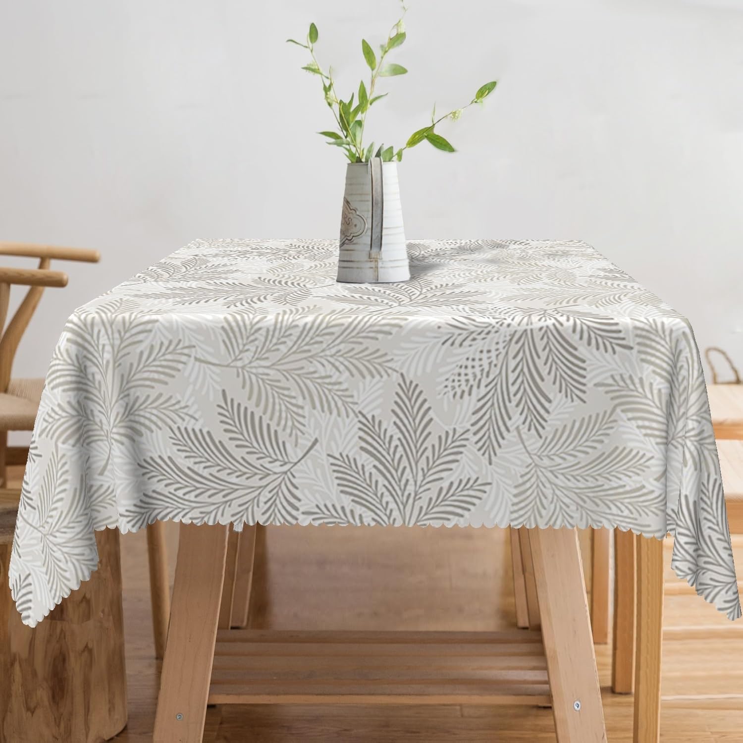 70x70inches Grey Leaves Square Tablecloth Spring Leaf Printed Rustic Table Cloth Waterproof and Stain Resistant Table Cover for Farmhouse Kitchen Dining Room Patio Indoor Outdoor Use