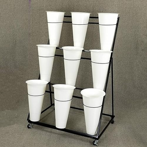 Miniatura 5 de Soporte de exhibición de flores, soporte de metal para plantas con cubos, estante de carrito de plantas móviles de alta resistencia, para patio,