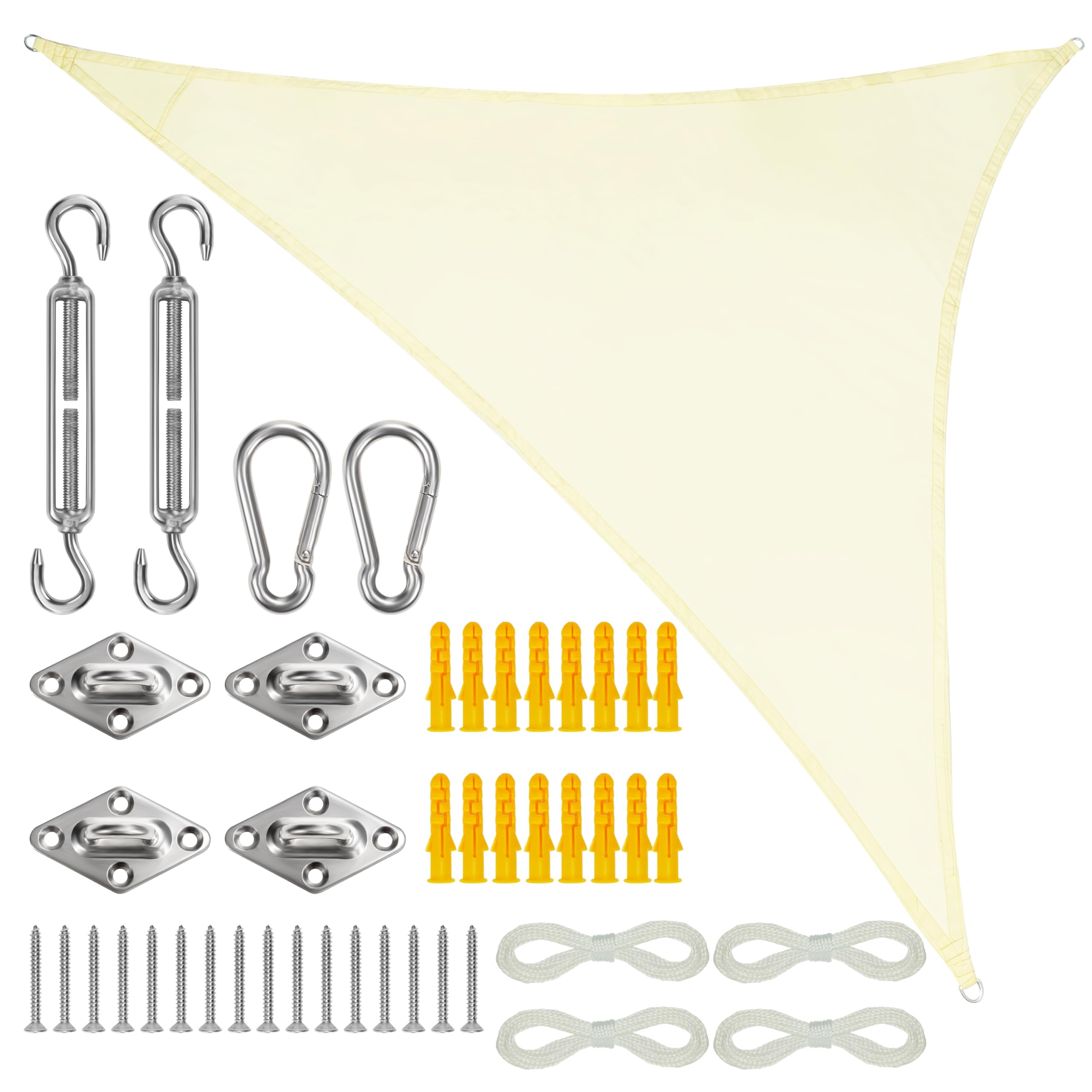 Belle Vous Cream Triangle Sun Shade Sail Set - 2 x 2 x 2m/6.5 x 6.5 x 6.5ft Waterproof Sunshade Awning Canopy with Ropes - Outdoor UV Block Sunscreen Canopy Shelter for Garden Patio or Backyard