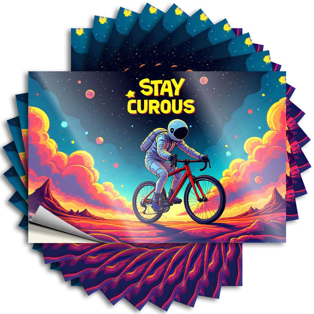 Rv Decor Sets Tattoo Laptop | Curious Astronaut Cycling Through Colorful Landscape Tall Student Sticker Pack(12X18CM)