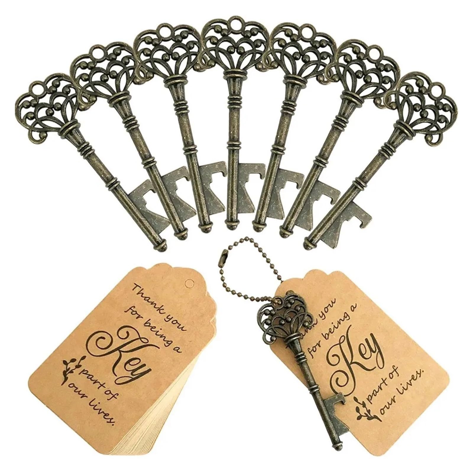 20/50 Stück goldener Schlüssel-Flaschenöffner, Papierkarte, Hochzeit, Dekoration, Brautparty, Geschenke, Hochzeits-Souvenir, Gastgeschenke for Gäste ( Color : Ancient bronze , Size : 50pcs )