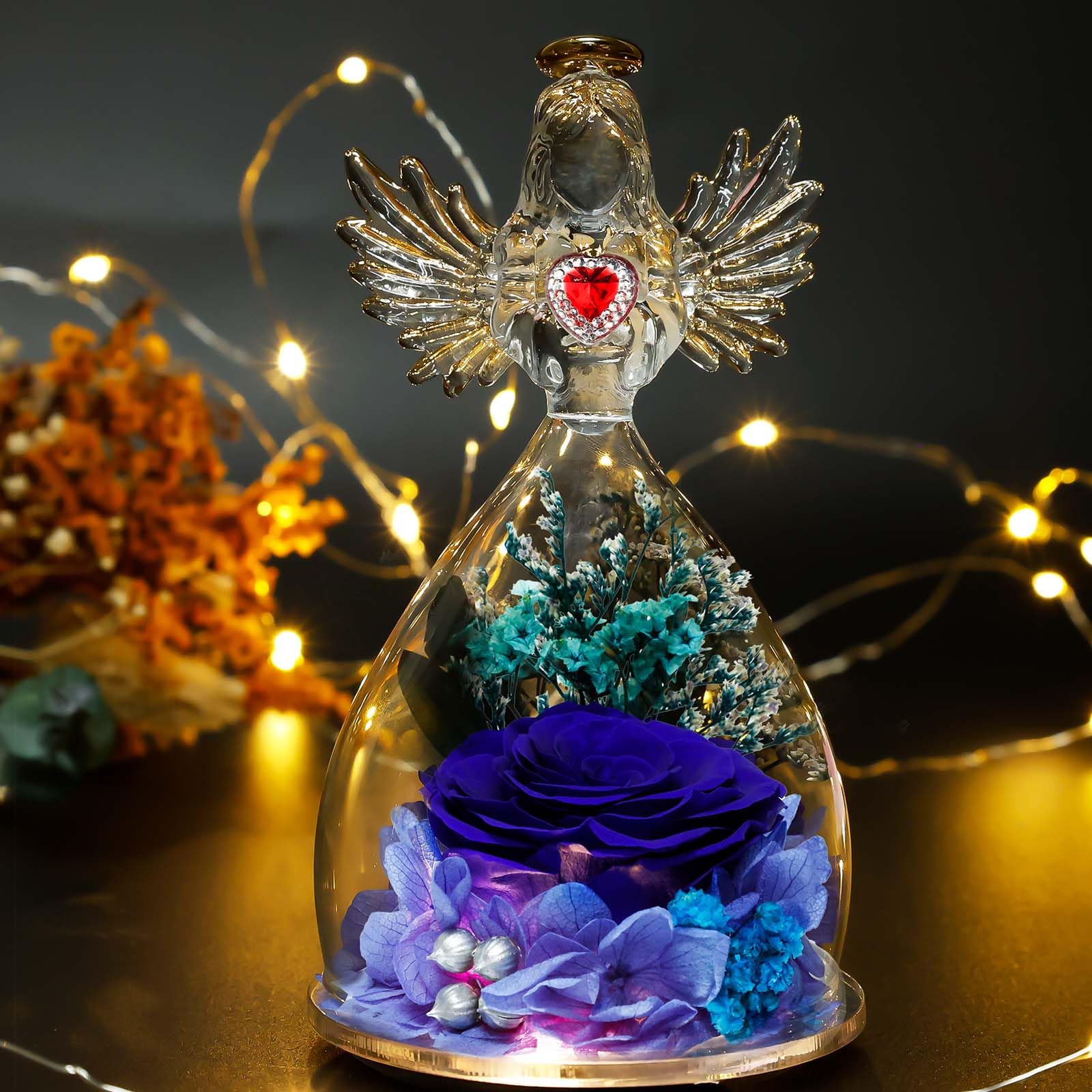 Rosa Eterna In Vetro Con Angelo E Led – Regalo Per La Festa Della Mamma, Compleanno Donna - 3