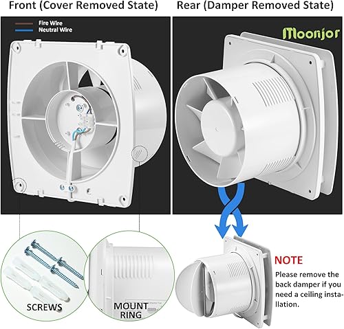 Miniatura 9 de Extractor de ventilación de 4 pulgadas, 55CFM 12 W, ventilador extractor de ventilación de montaje en pared para cocina, baño, taller, garaje (cable