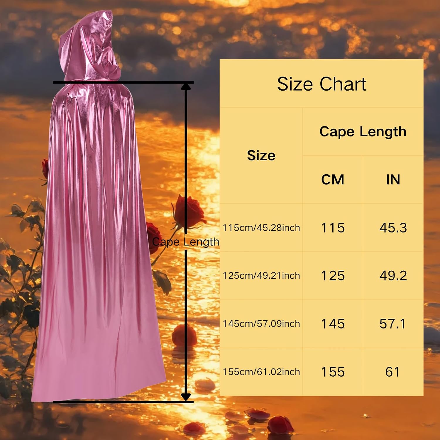 Unisex Adult Gold Printed Cloak Shiny Wizard Cloak for Halloween