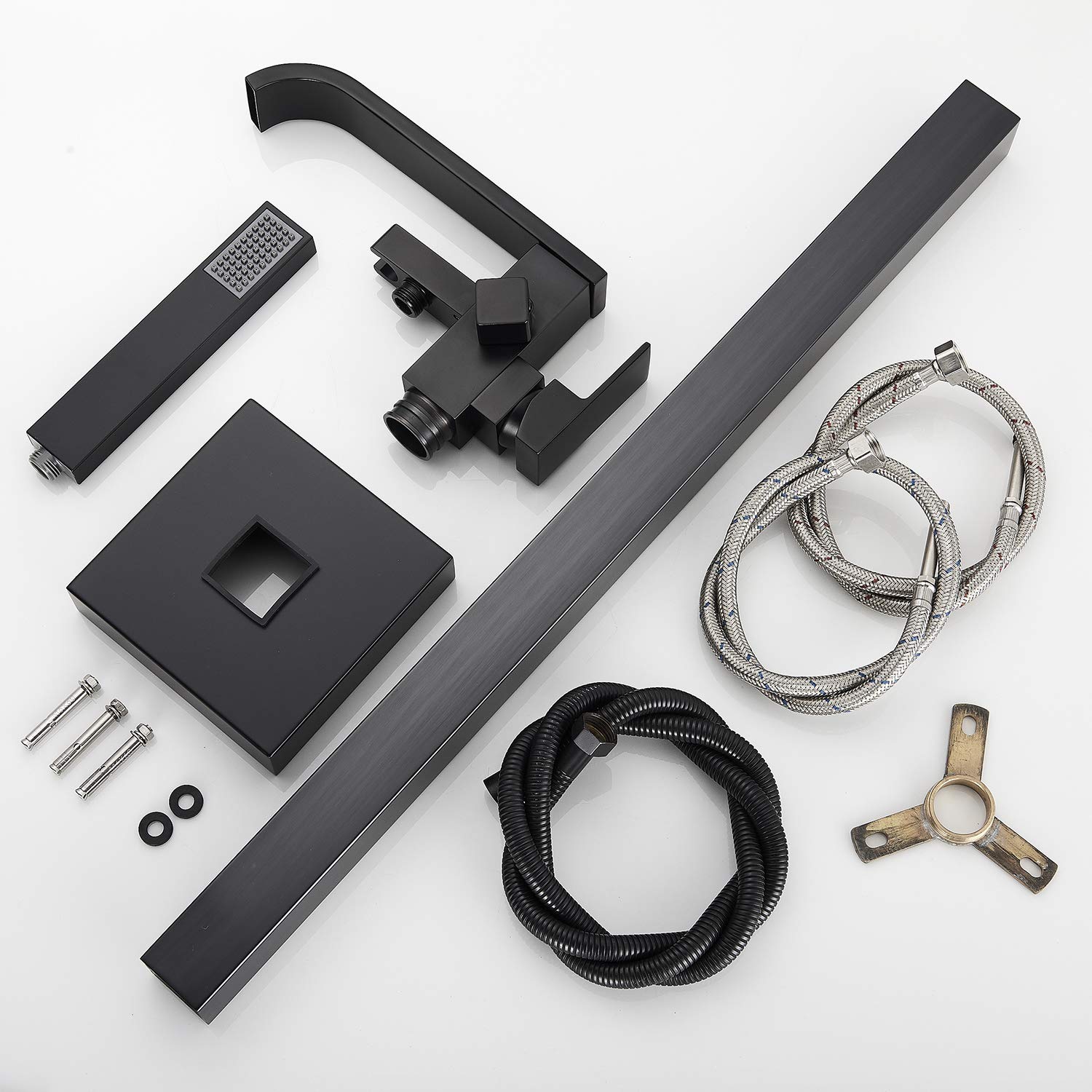 Senlesen Matte Black Freestanding Bathtub Faucet Tub Filler Single Handle Waterfall Floor Mount Bathroom Faucets with Handheld Shower