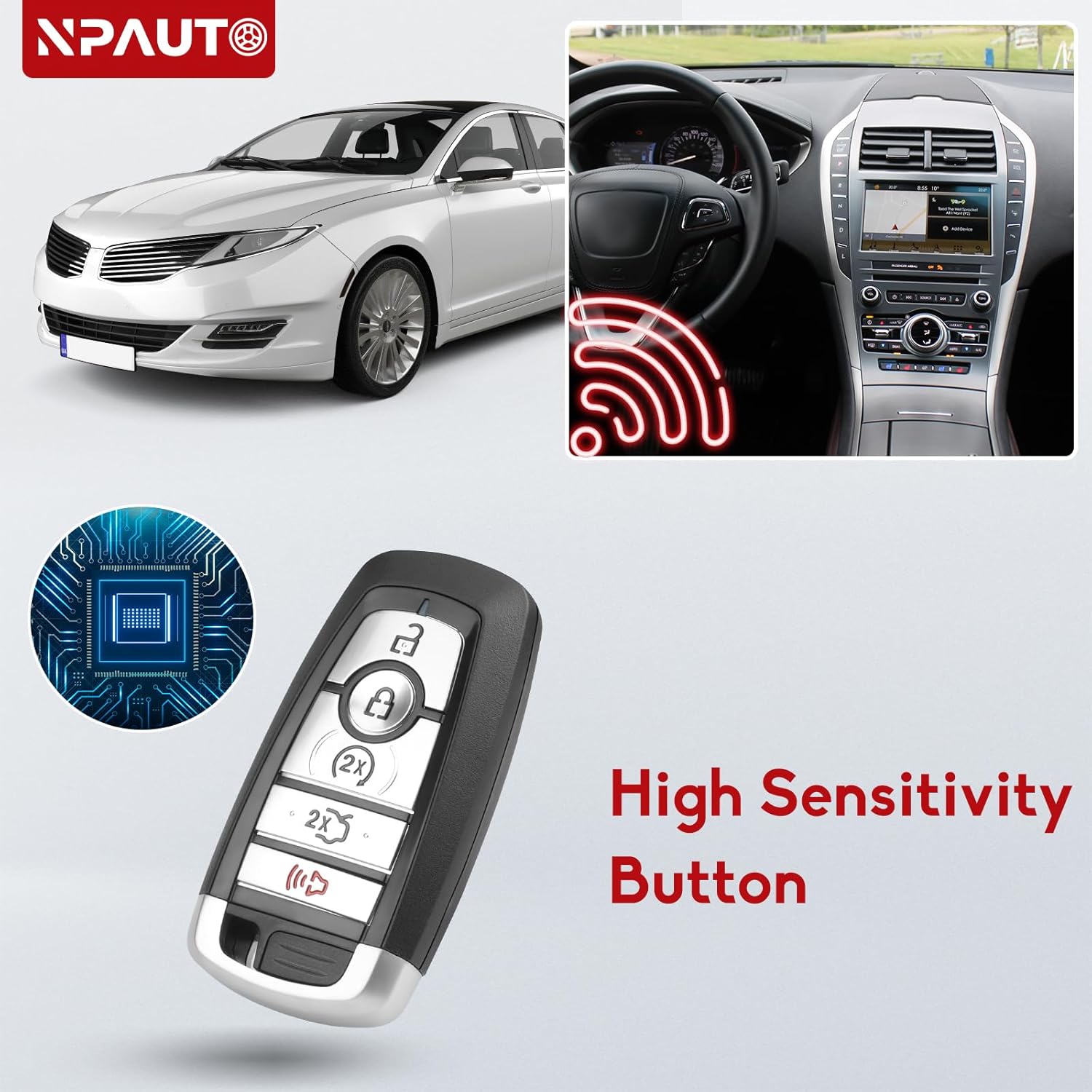 NPAUTO Key Fob Replacement Fits for 2017-2022 Ford Edge, Fusion, Explorer, Mustang, 2020-2022 Lincoln Aviator, Corsair, Smart Proximity Keyless Entry Remote Control Start Car Key Fobs, M3N-A2C93142600