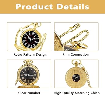 Mens Pocket Watch and Chain Vintage Roman Numerals | Precise Quartz Movement, Detachable Chain, Zinc Alloy Material, Vintage Roman Numerals