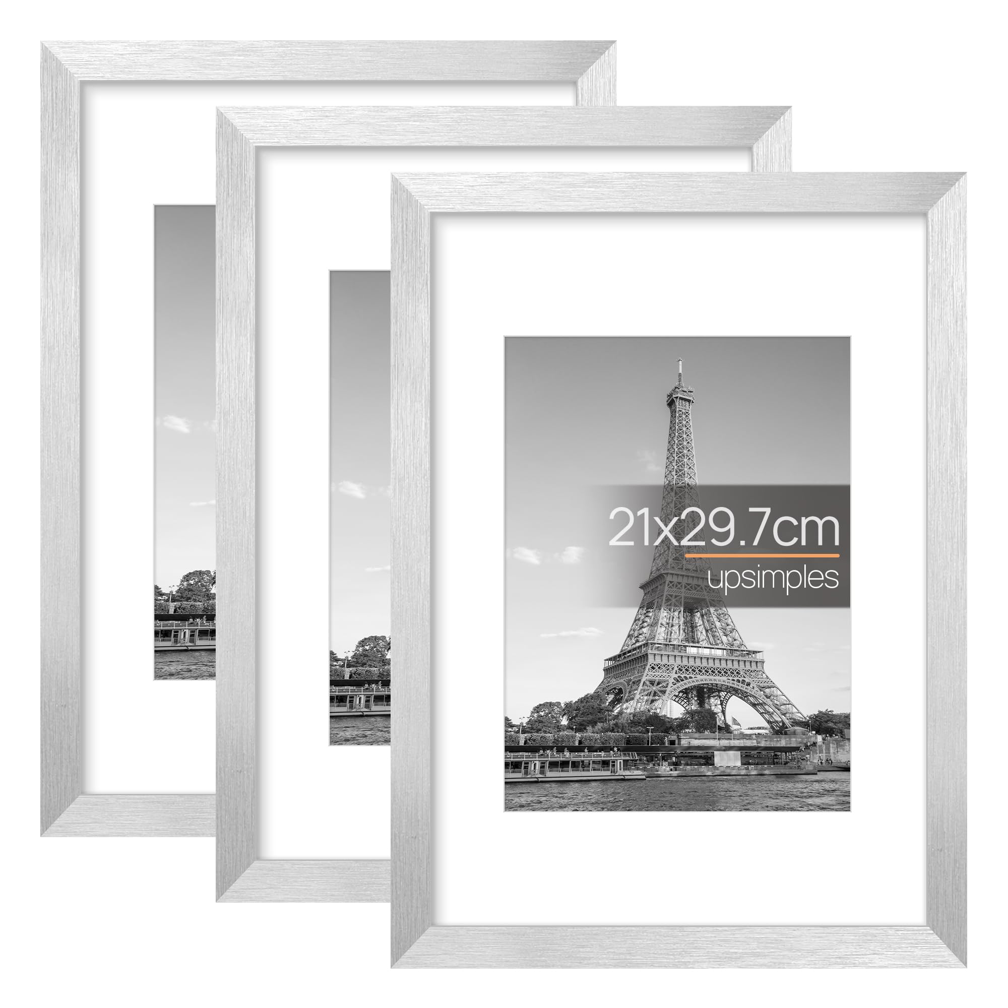 upsimples Marco 21x29,7 cm, Paquete de 3 Marcos de Fotos Plata