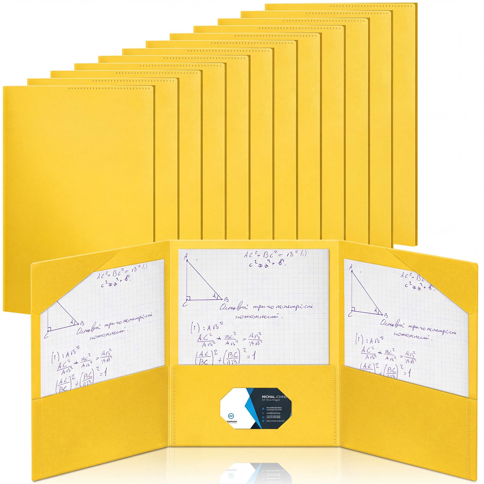 Tenceur 24 Pcs Bulk Plastic Trifold Folders with 3 Pockets, Yellow