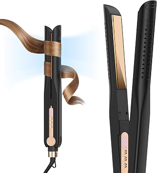 SKIMI Airflow Styler 2.0 Titanium Flat Iron Hair Straightener & Curling Wand, 96 Cool Air Vents for 48H Lasting Style, Dual Voltage for Travel & Home, Anti-Tangle, 5 Temps Black & Copper.