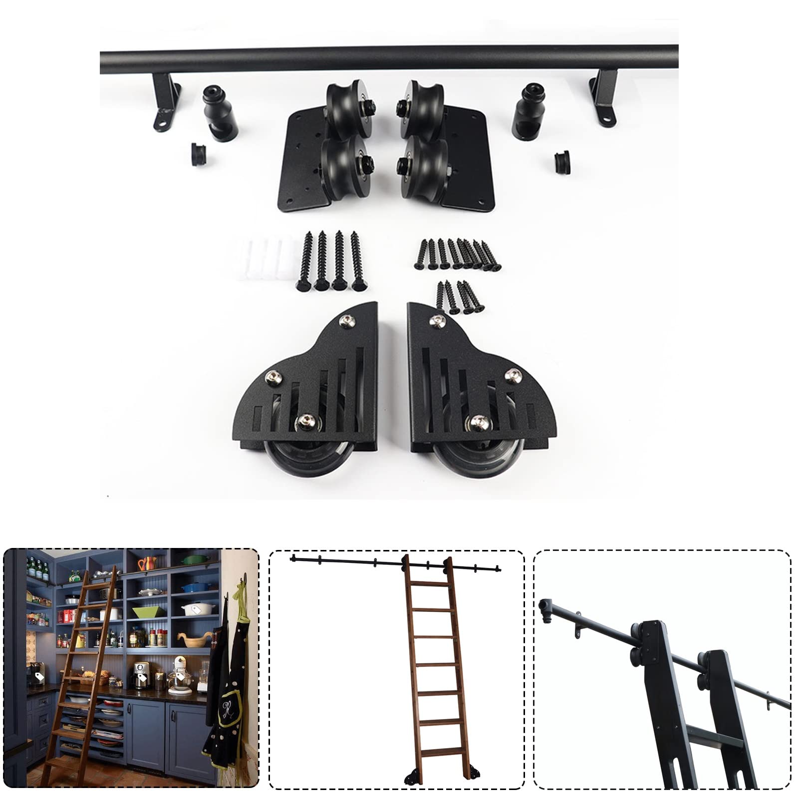 Kit de quincaillerie pour porte de grange coulissante en acier noir de 1 à 6 m