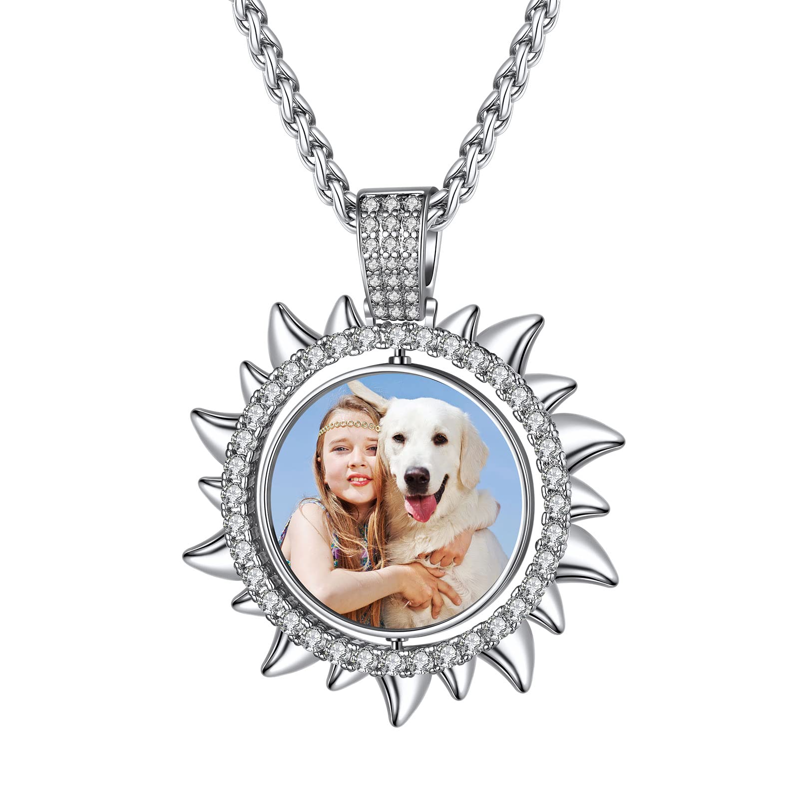 Custom4U Picture Necklace Personalized Photo Circle Chain for Men Women