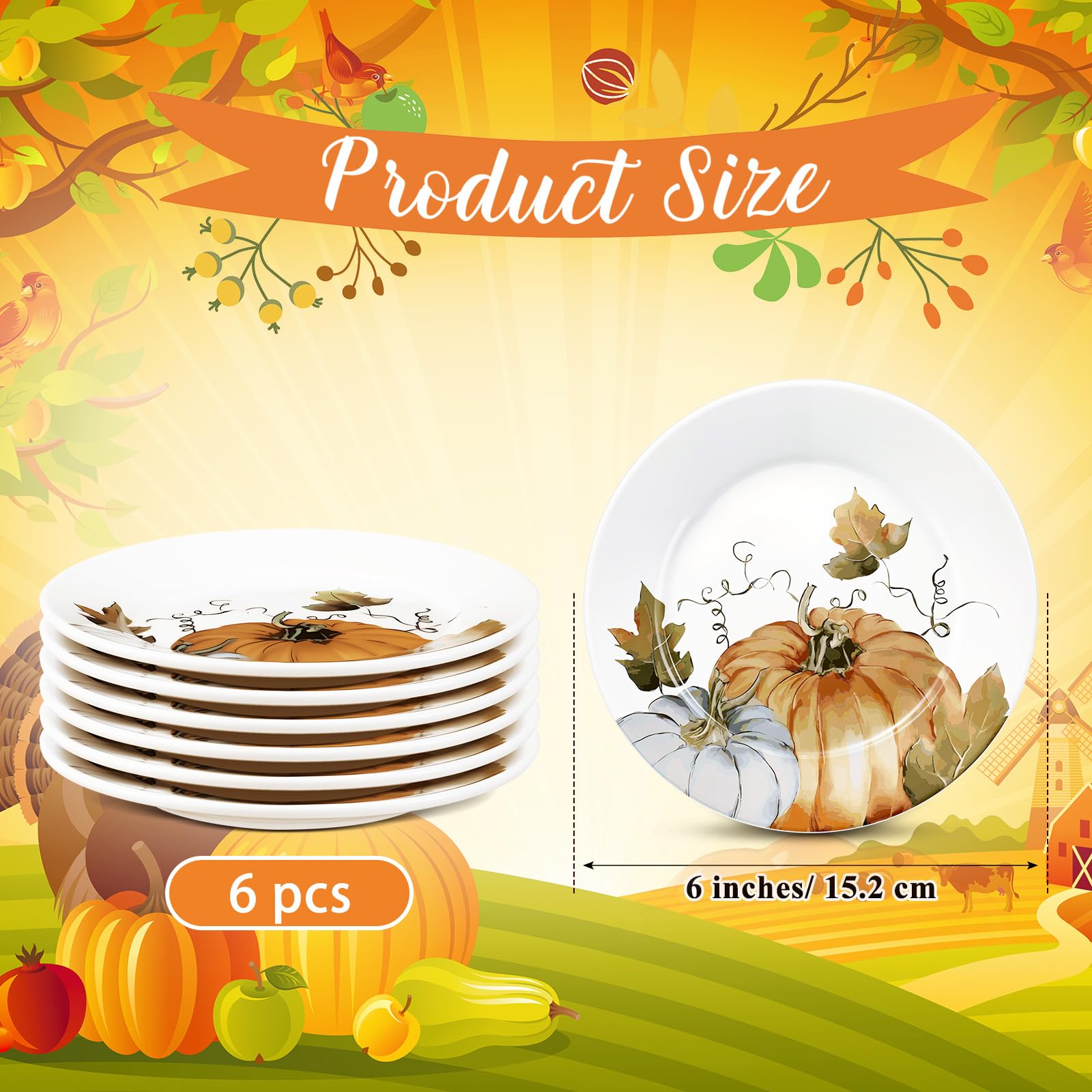 Amazon.com | Honeydak 6 Pcs 6 Inch Fall Plates Pumpkin Ceramic