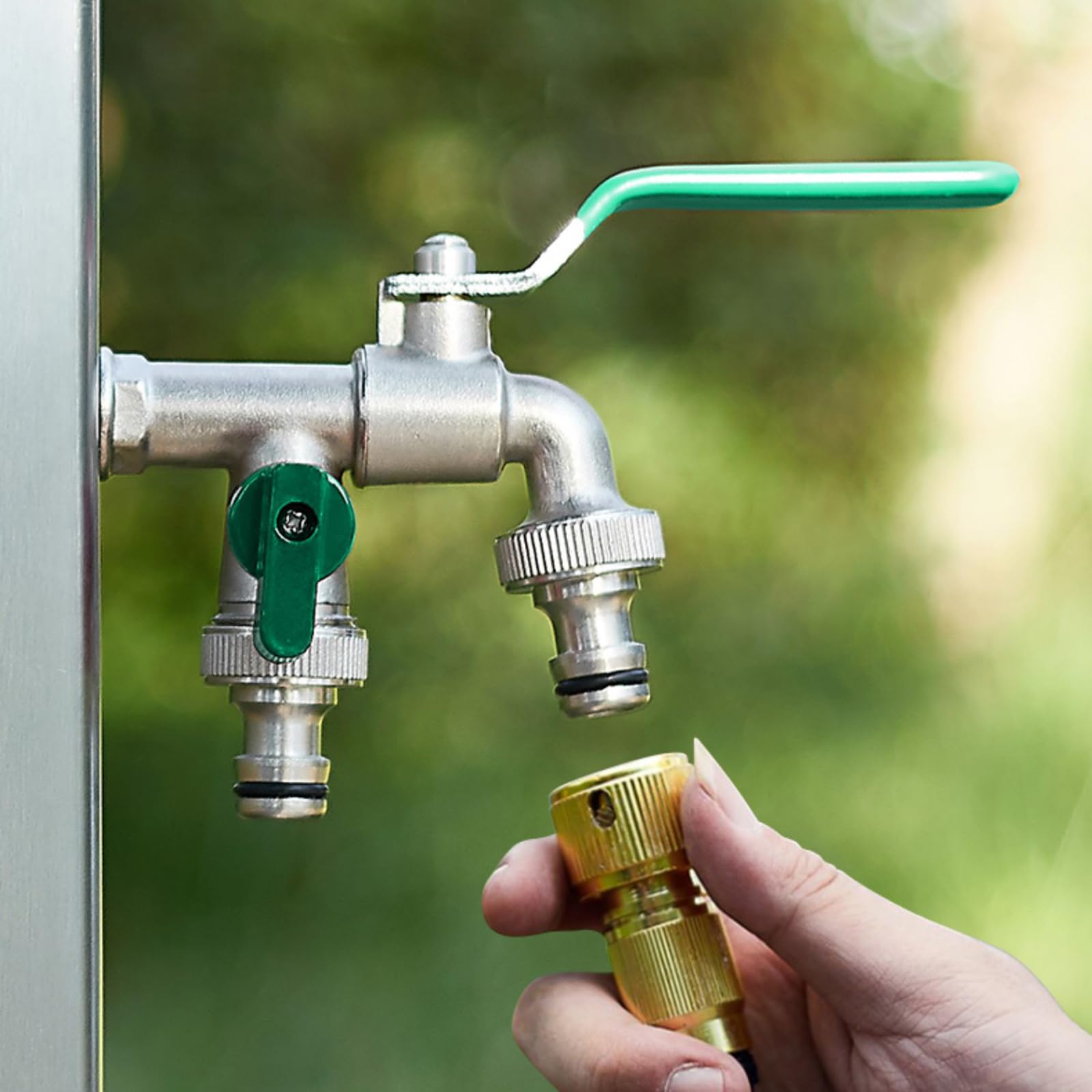 Rubinetto Doppio Giardino Valvola A Sfera in Ottone Antigelo da 1/2 Pollice per Esterni, Autolavaggio, Irrigazione,Verde Cromo