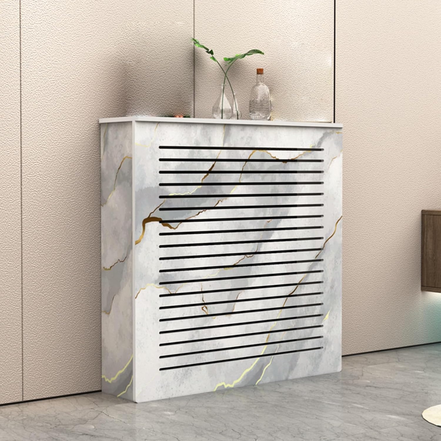 Radiator Covers for Home Radiator Cover Cabinet Shelf Louvered Grill Shelf Cabinet Vented Safety Steam Decorative Radiator Cover Protective Heating Cabinet Organizer Bathroom Floor Cabinet(100x80x25cm