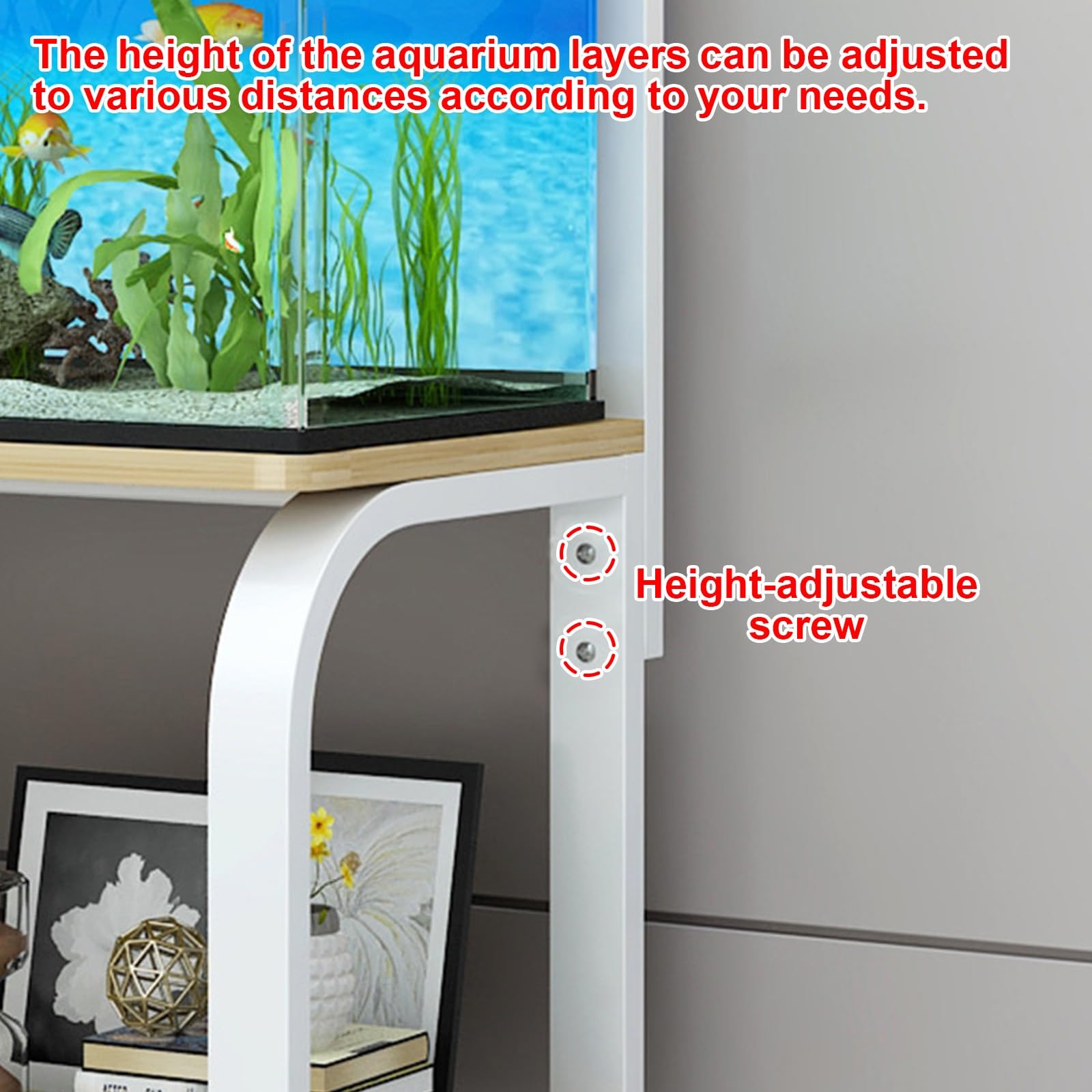 Support pour aquarium, armoire d'aquarium en métal lourd, support pour reptiles, étagère de rangement multifonctionnelle, cadre en métal stable, design à 3 couches, hauteur réglable (blanc, 40 x 80 cm