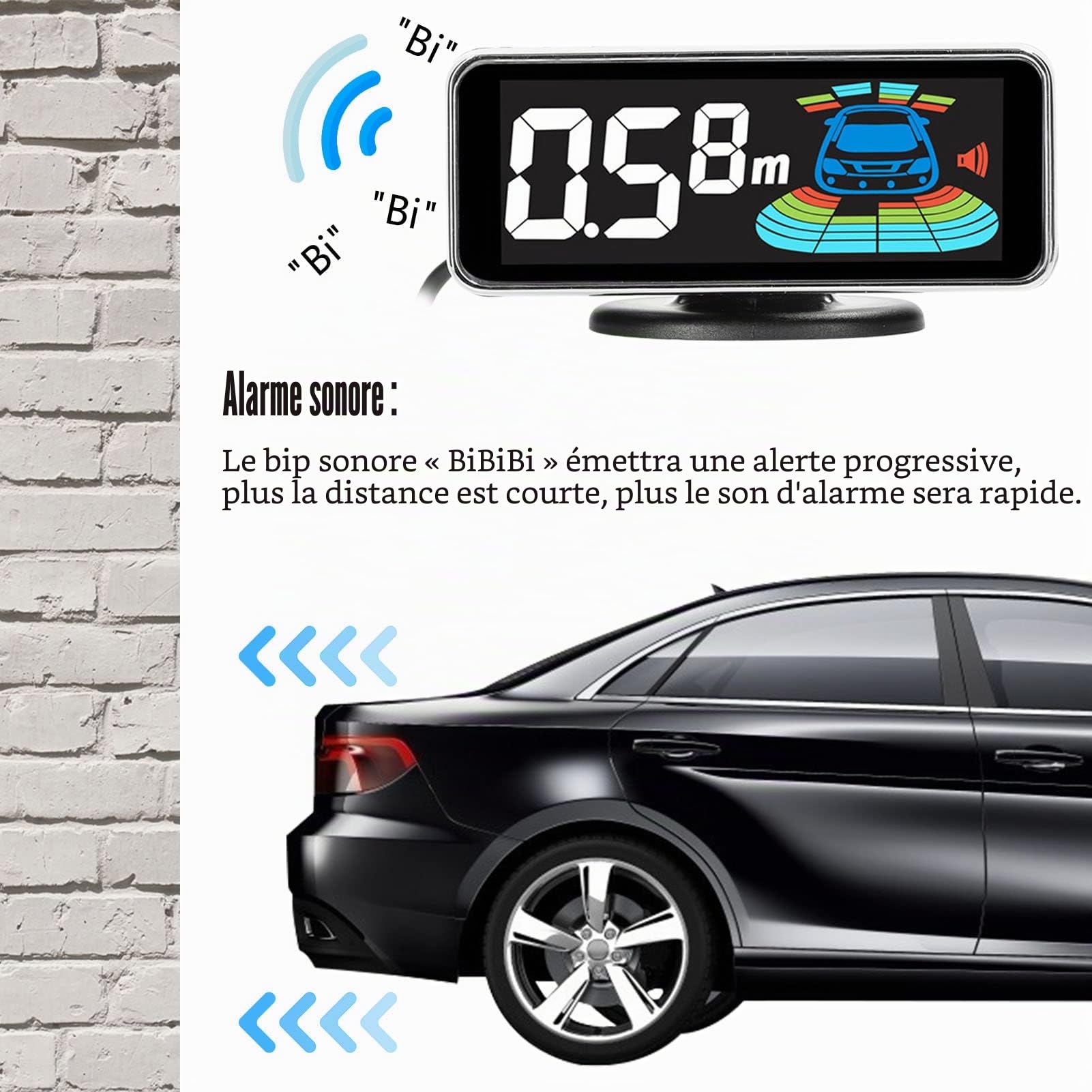 Shkalacar Capteurs de Stationnement de Voitur, radars de recul pour Voiture avec 8 capteurs de stationnement détection de Distance LCD Affichage de kit Alarme Audio de recul