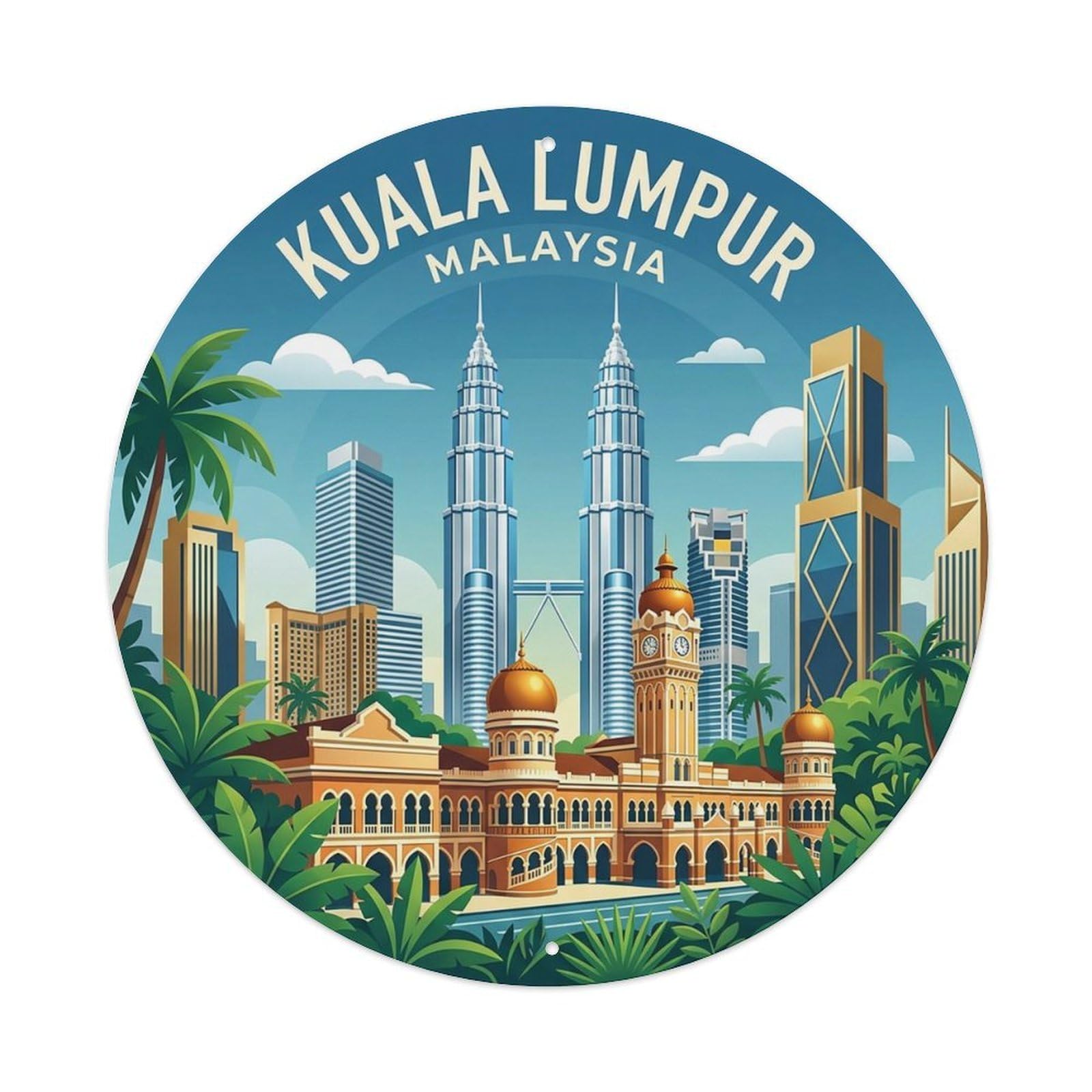 Vintage Travel Malaysia Kuala Lumpur Vintage Metal Tin Sign Plaque Wall Decor for Cafe, Club Bar, Office, Garden Metal Poster 8x8Inch