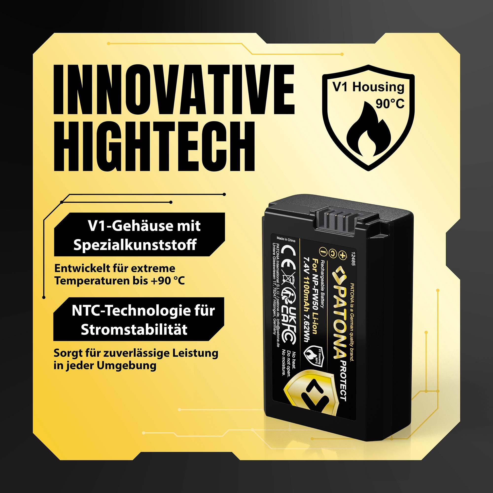 PATONA 2X Protect NP-FW50 Akku 1100mAh mit V1-Schutzgehäuse – Ersatzakku für Sony Alpha 6000 6100 6300 6400 6500, A7 II, A7R II, A5100, ZV-E10, RX10 II–IV, NEX