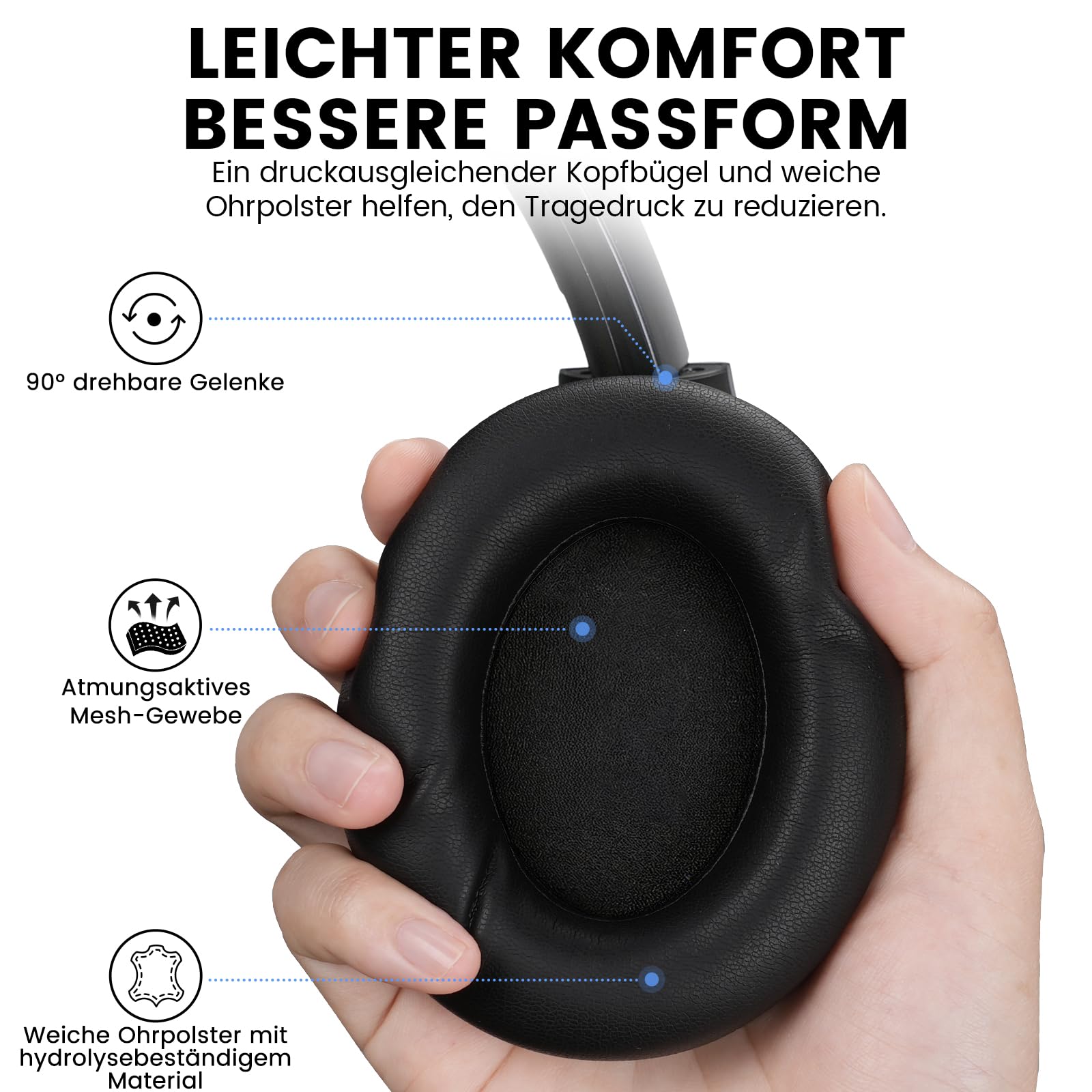 1Mii Y8+ Hybrid Active Noise Cancelling Kopfhoerer Over-Ear Bluetooth 6.0 Kopfhörer Kabellos mit 100h Spielzeit, Faltbar Bequemer, LDAC Hi-Res Audio, EQ via App, für Reisen und Flugzeug, Schwarz | Hybrid ANC, 100h Spielzeit, komfortabel, LDAC Hi-Res Audio