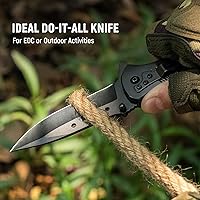 Vista 7 de Navaja de bolsillo para hombre – Cuchillos plegables de bolsillo con mango de madera de hoja afilada con clip, rompedor de vidrio, cuchillos EDC