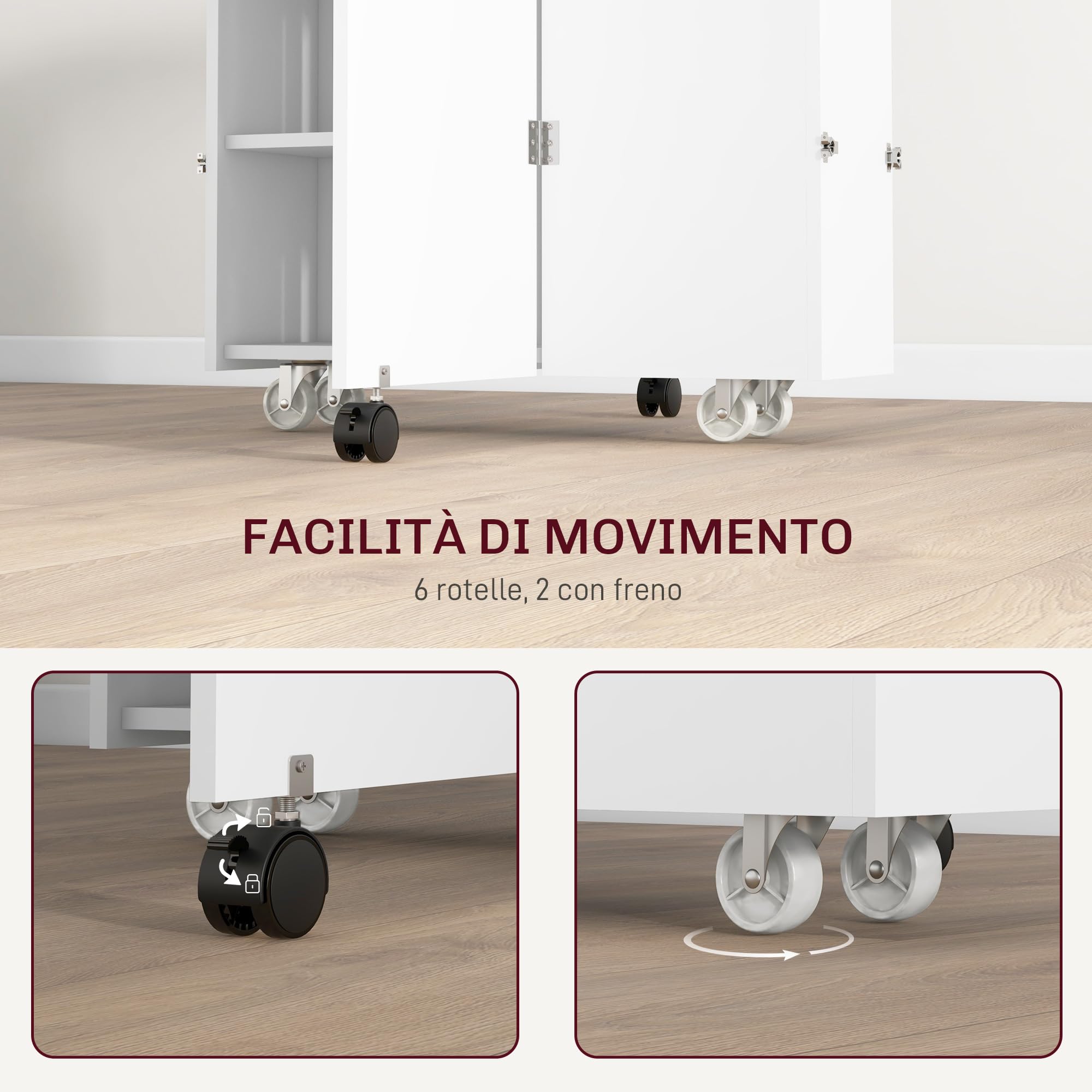 HOMCOM Tavolo a Ribalta con Ripiani a 3 Livelli, Box Portaoggetti e Rotelle, Tavolo Pieghevole in MDF, 130x80x76.5 cm, Bianco
