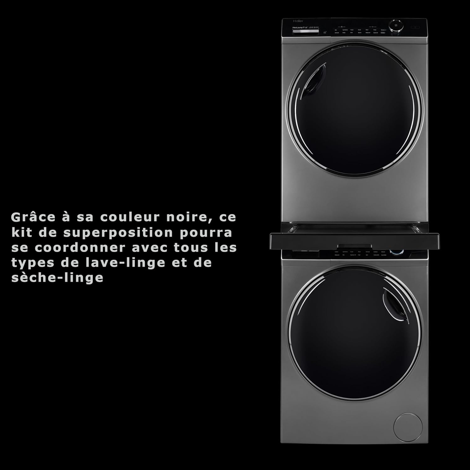 Haier Premium Universal Washing Machine and Dryer Intermediate Frame Space Saving with Black Anti-tip Pull-Out Base Perfect for Haier Black Washing Machines and Dryers