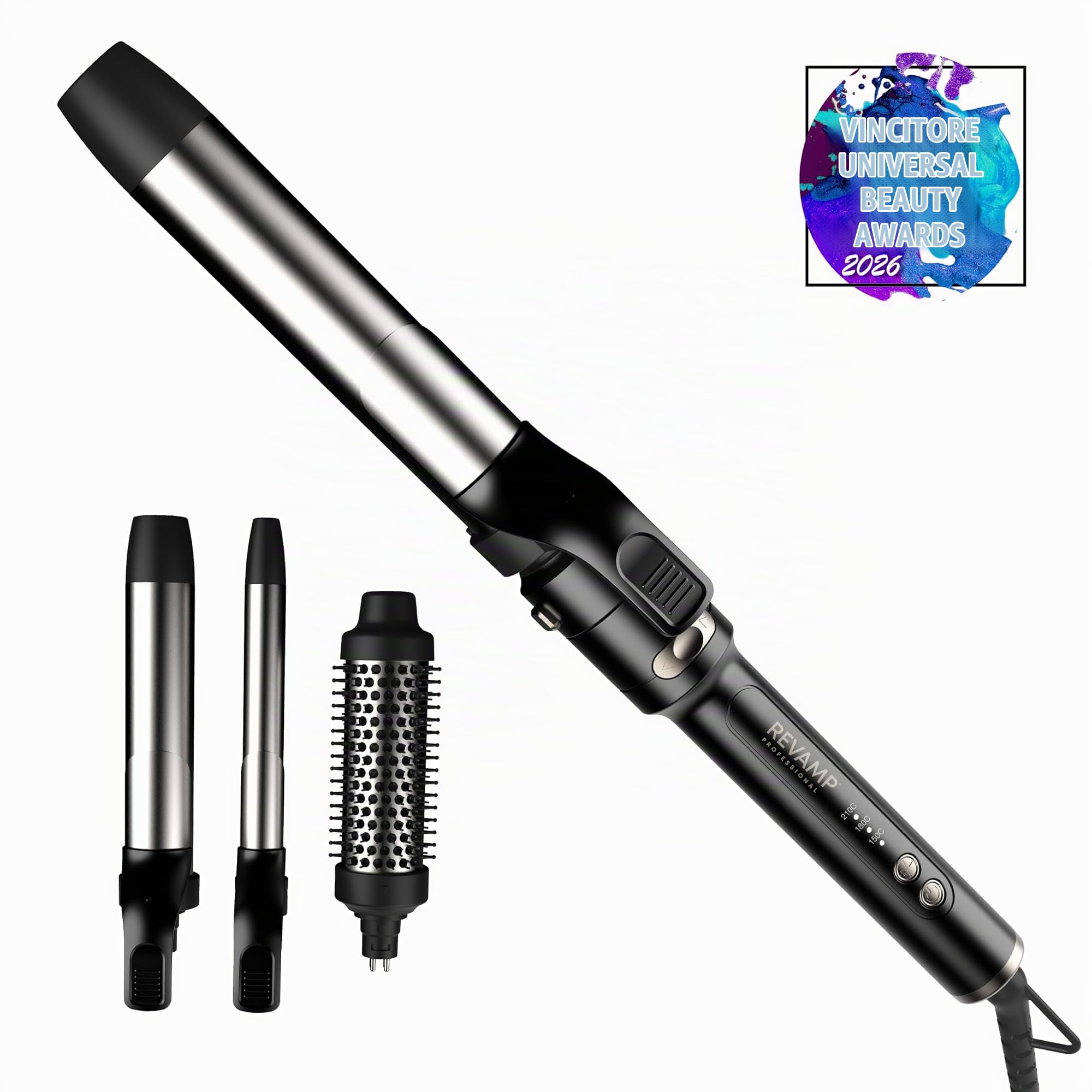 REVAMP Multistyler Revolve Arricciacapelli Automatico 3 in 1 - Rotante | Spazzola 38 mm, Cono 32 e 19 mm, Onde Morbide, Ricci Elastici, Volume, Styling Versatile