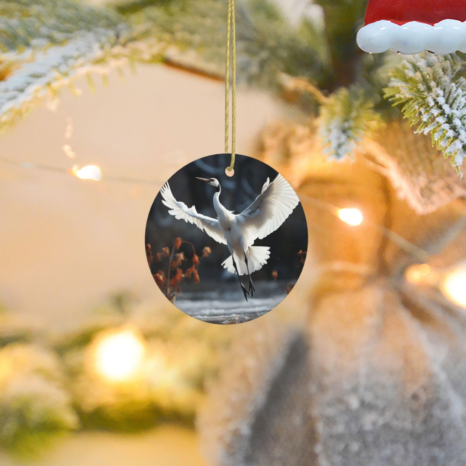 Christmas Ornaments for Christmas Tree Decoration Ceramic Hanging Crane Dancing Ornament with Gold Ribbon Crafts Round Pendant for Keepsake Gifts Glass Xmas Decor Party Supplies