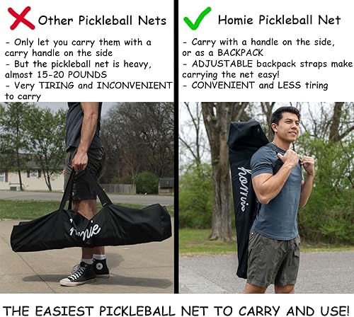 Miniatura 3 de Homie Set de red portátil de pickleball con 4 raquetas, 4 bolas, bolsa de transporte tipo mochila, tamaño de regulación de 22 pies, fácil de montar
