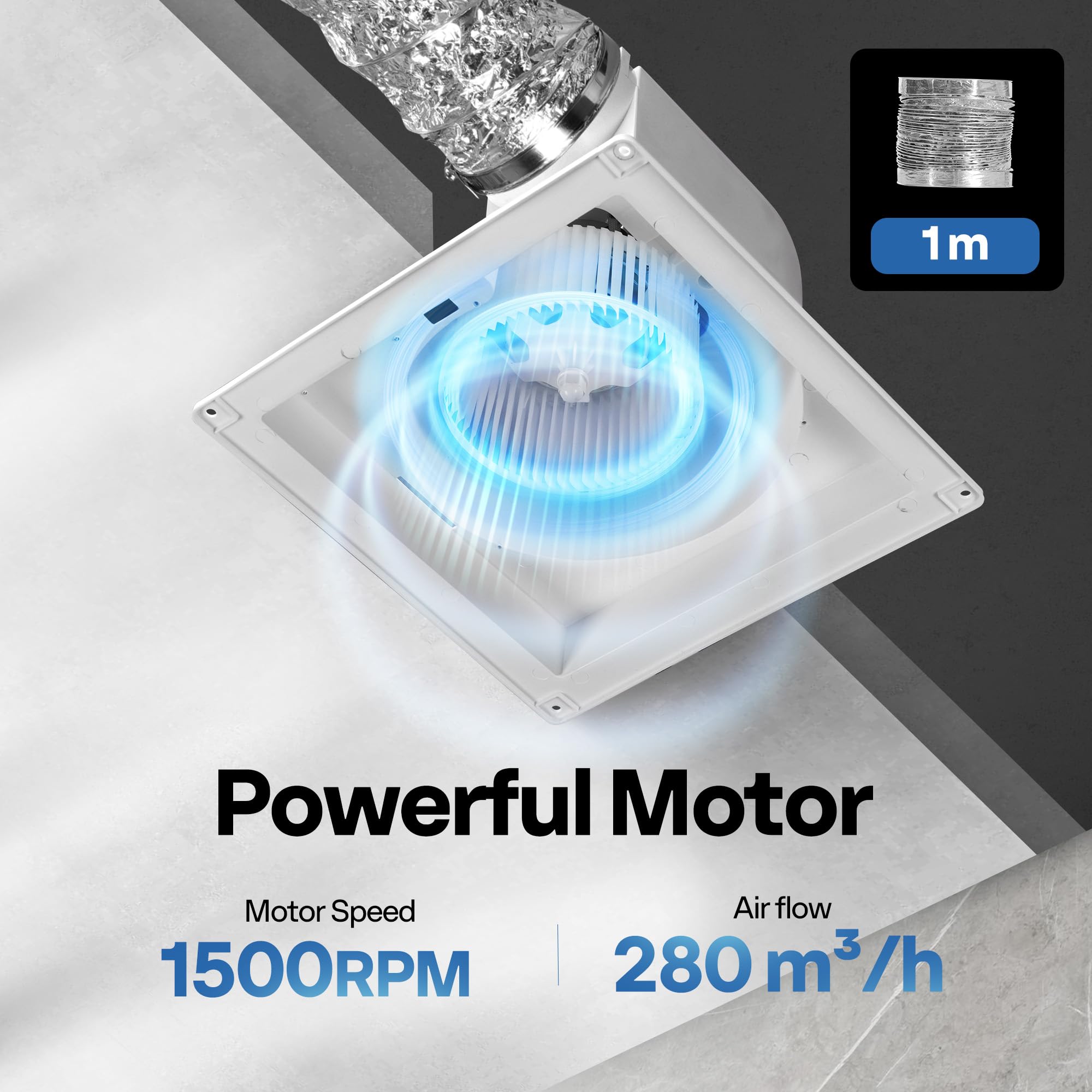VIVOHOME Wentylator Wyciągowy 280m³/h z 3 Trybami LED | Cicha Praca 1,2 Sone, Panel Sufitowy 300mm, Do łazienek, Toalet i Strychów