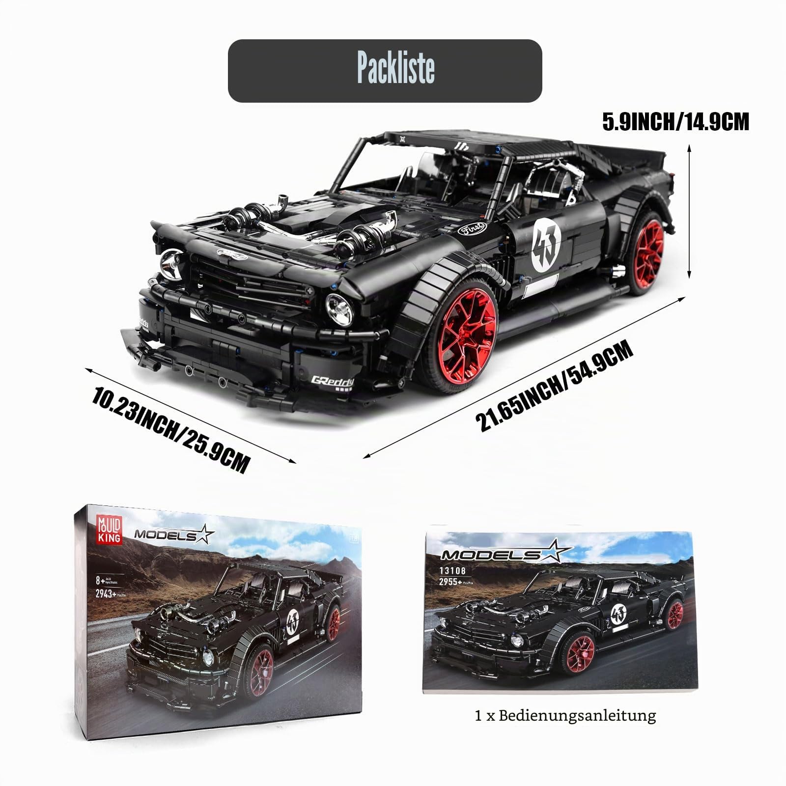 Mould King 13108 Sportwagen Modell, 3201 Teile Statische Version Auto Bausatz Konstruktion, Supercar Bausteine für Erwachsene und Jugendliche ab 14 Jahre (Kein Motor)