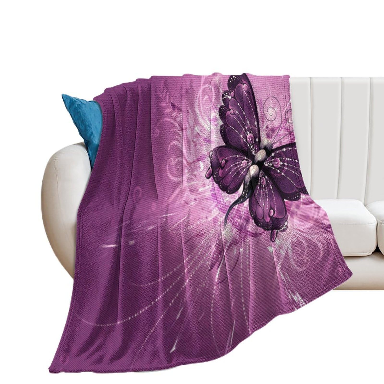 Couverture en flanelle lit doux plaid canapé papillon violet fleurs coquelicot rouge