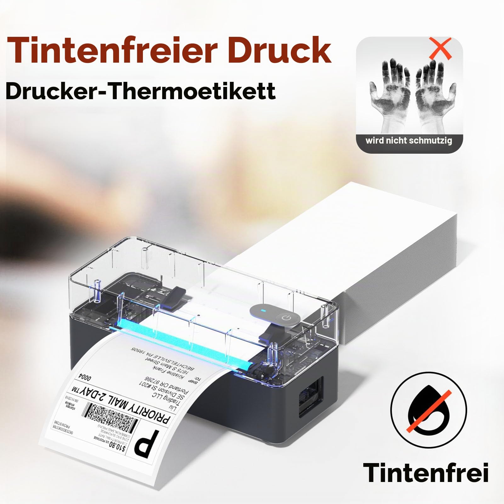 DHL Etikettendrucker Bluetooth, Labeldrucker 4x6 Versandetiketten Drucker | Thermodrucker Label Printer für Shopify, Etsy, UPS, Kompatibel mit iOS, Android, Windows, Mac, Unterstützt USB und Bluetooth