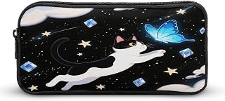 Kitten Butterfly Large Pencil Case Pouch Big Capacity for Office | Soft Stationery Pen Marker Bag with Zipper, Wide Opening, Travel Portable Makeup Storage Organizer, Supplies for Men, Women