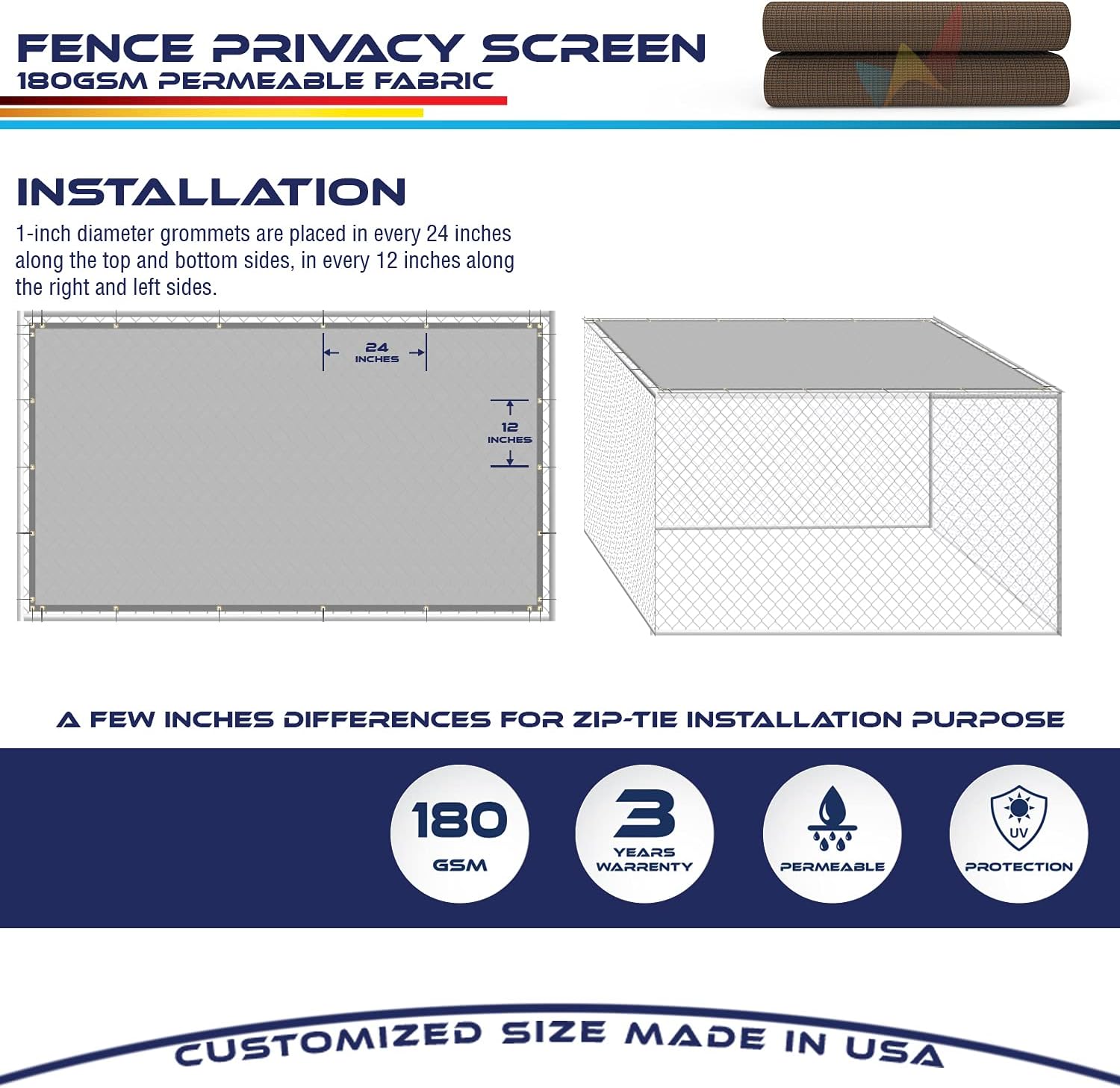 Windscreen4less Privacy Screen Fence 4' x 12' Heavy Duty 180GSM Windscreen Cover Mesh Fabirc 98% Blockage for Garden Yard Carport Street, Brown