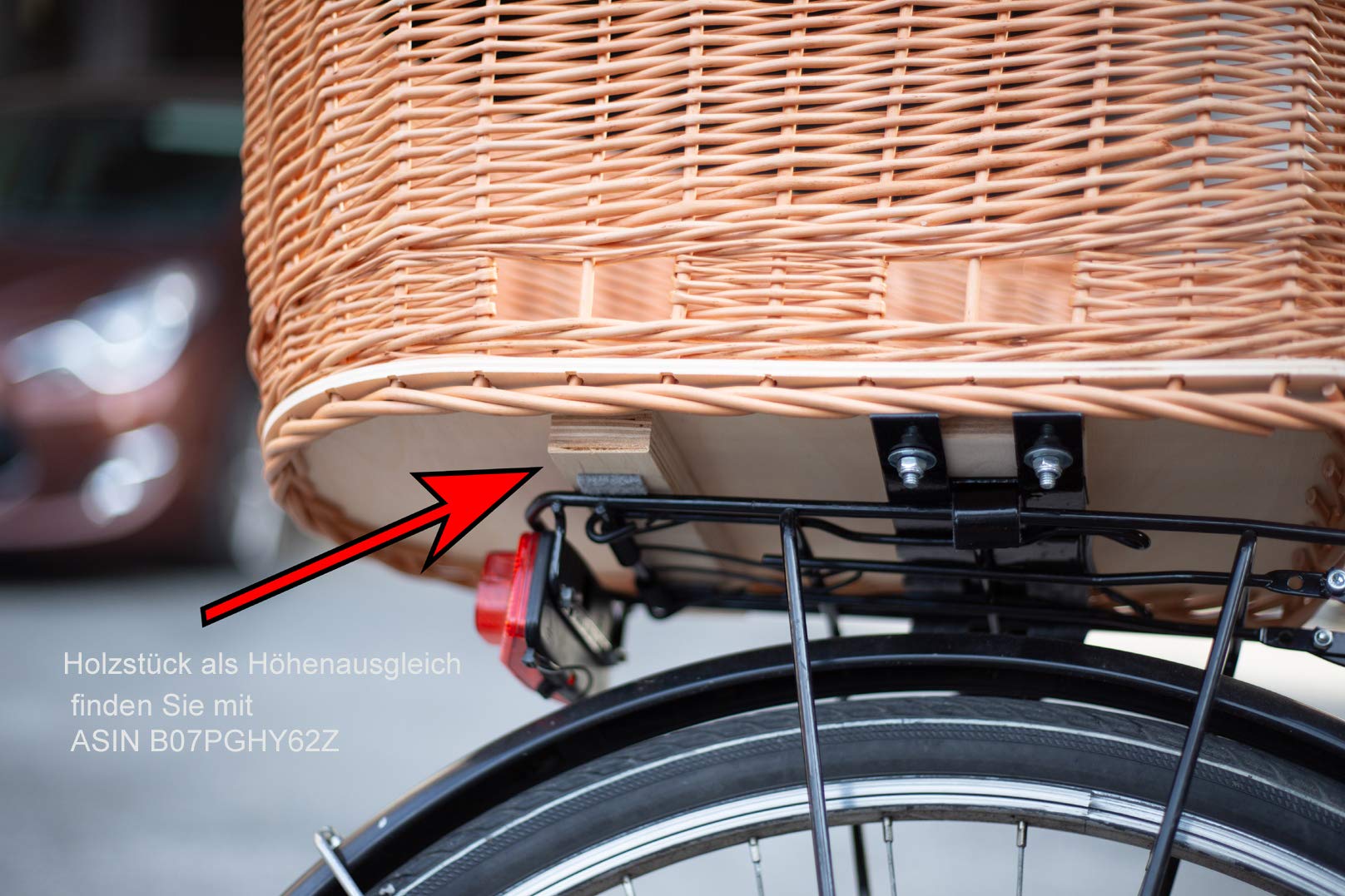 Tigana - Hundefahrradkorb für Gepäckträger aus Weide Natur 56 x 36 cm mit Metallgitter Tierkorb Hinterradkorb Hundekorb für Fahrrad (N-S) (XL + Kissen + Einlage G1)