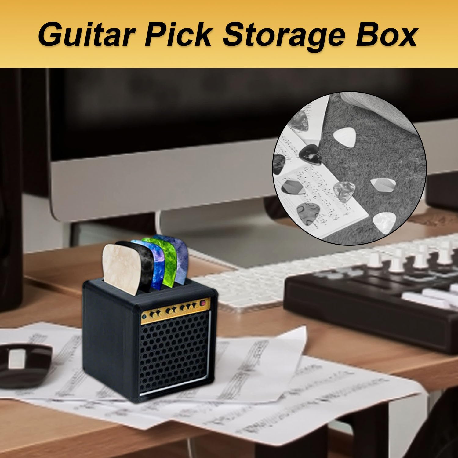 Caja de almacenamiento para púas de guitarra, Ecológico PLA Portapúas de guitarra, Mini Portapúas de guitarra, Impresión 3D Altavoz Portapúas, Regalo para amantes de la música, para guitarristas