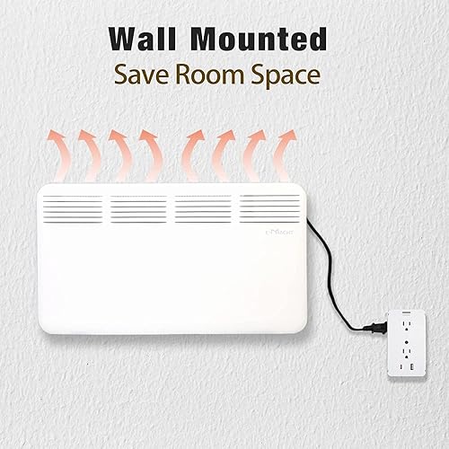 Miniatura 2 de Calentador eléctrico para uso en interiores, calentador de pared de 1500 W con termostato ajustable, calentador de convección portátil para