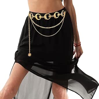 Ceinture Métal Multicouche Avec Pendentif Soleil - Ajustable, Boucle Homard - Pour Jean, Robe, Look Bohème
