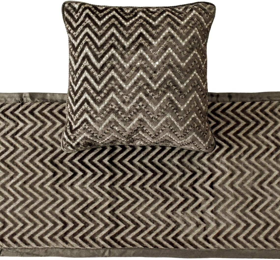 The HomeCentric King Queen Twin Grey Decorative CA King 86"x18" Bed Runner Without Pillow Cover, Crystals Bed Scarf on Velvet Fabric - Grey Crystal Chevy