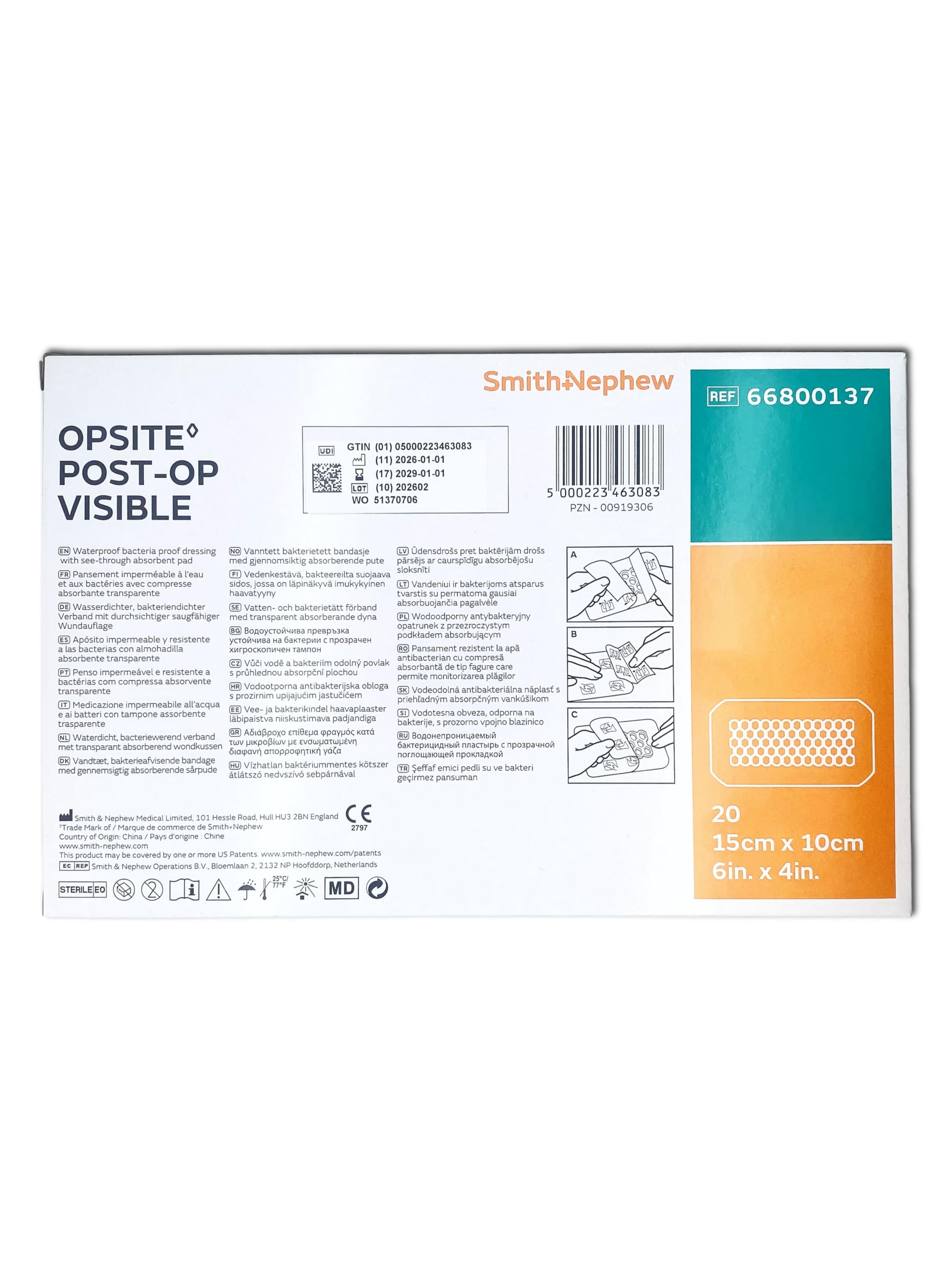 Smith+Nephew Opsite Post-Op Visible 10x15 cm | Medicazione Trasparente con Tampone a Nido d'Ape | 20 Pezzi